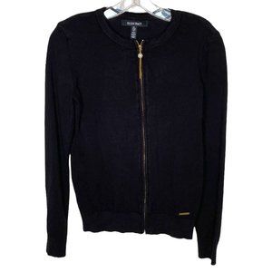 Ellen Tracy Womens Black Full Zip with Pearl Tassel Cardigan Size S Goth Preppy